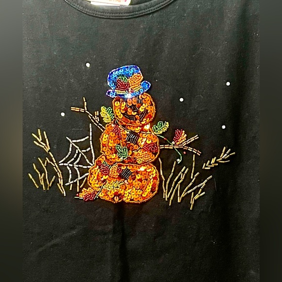 Quacker Factory “Frightful Nights” 1X Vintage Black top, MADE IN HONG KONG - Picture 2 of 6